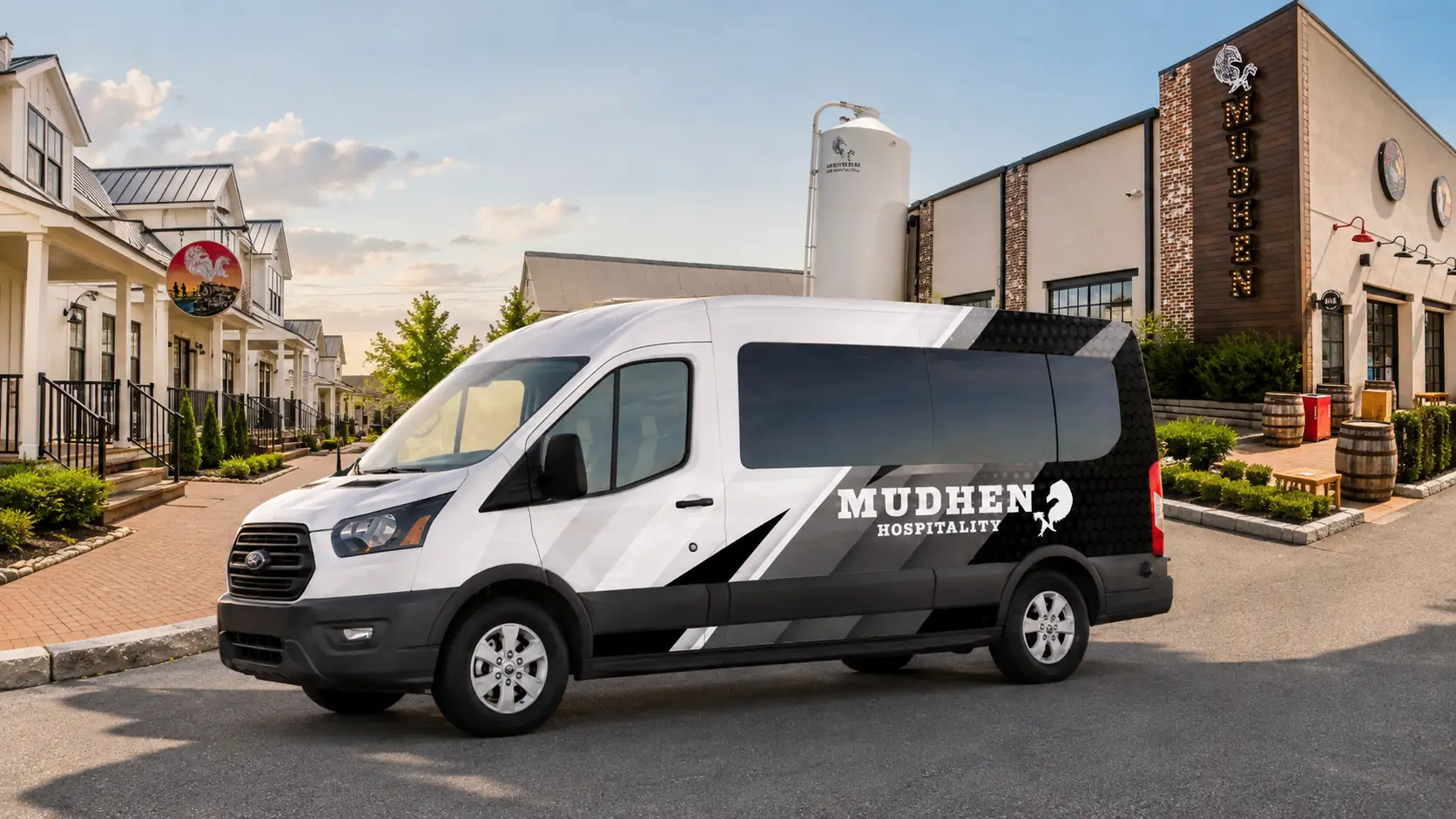 The MudHen Hospitality 12-passenger shuttle van between The Hen Houses and MudHen Brewing Company in Wildwood, New Jersey